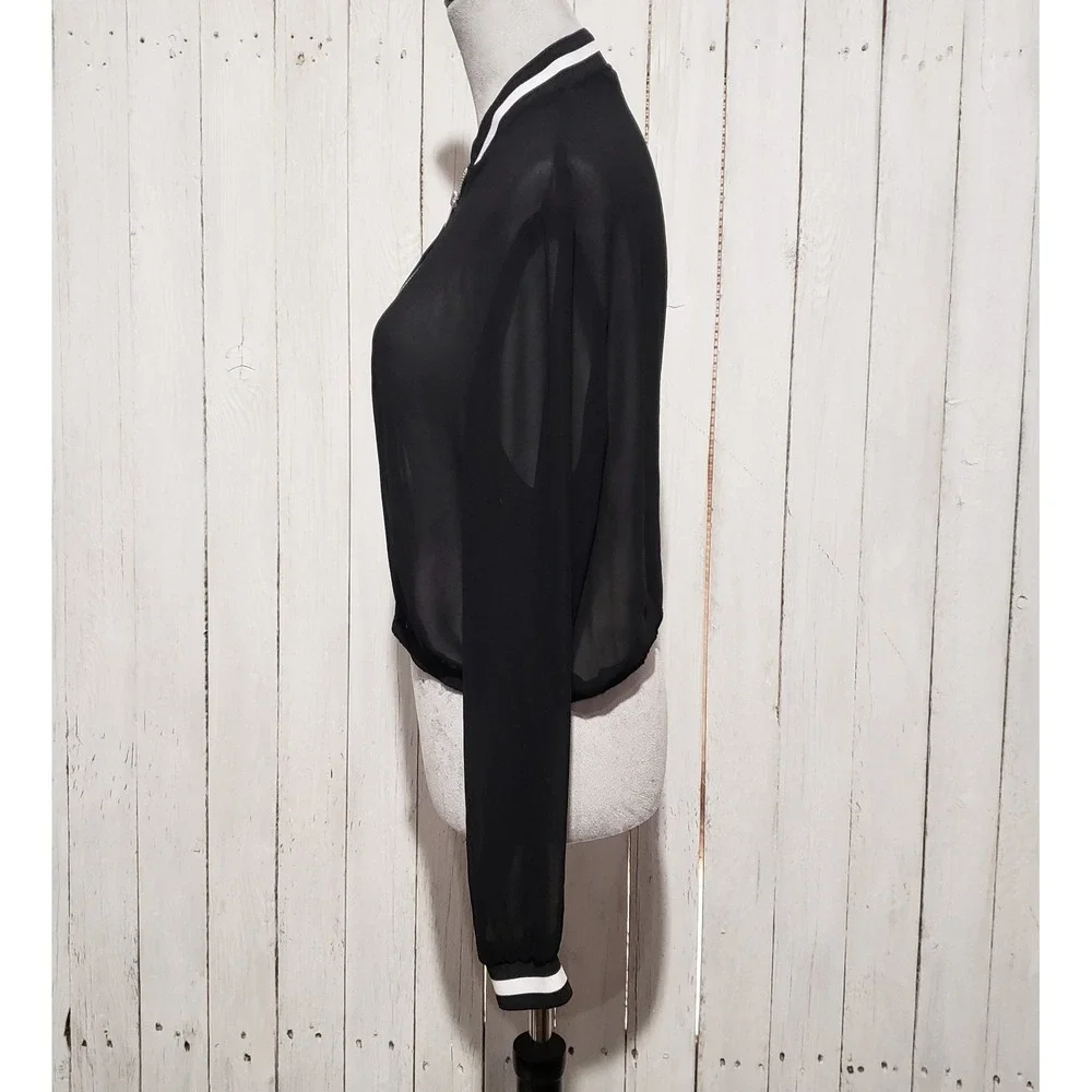 Divided H&M Bomber Jacket 12 Black Sheer Zip Boho Edgy Casual Grunge Punk Gothic
